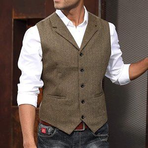 New Paul Jones Men's Suit Vest XL Brown slim fit